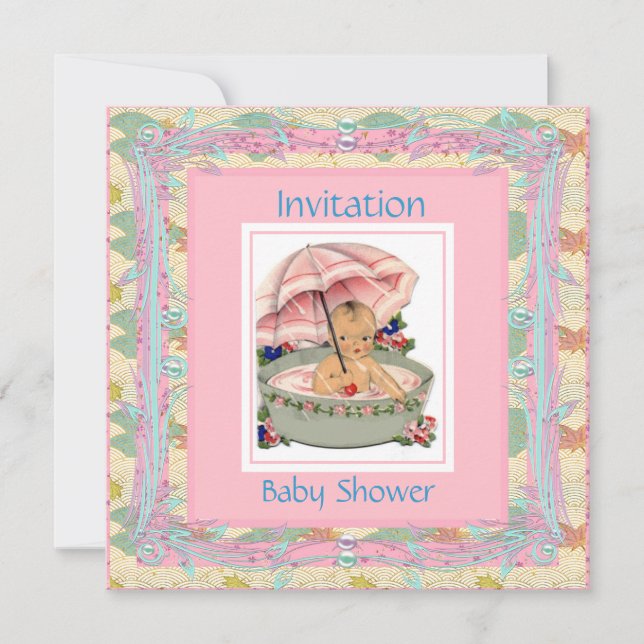 Vintage Baby Shower Rosa Blue Inbjudningar (Framsida)