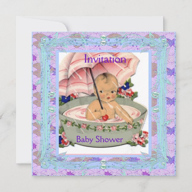 Vintage Baby Shower Rosa Blue Inbjudningar (Framsida)