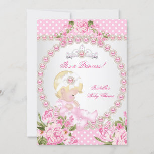 Vintage Baby Shower Söt Flicka Rosa Pärla Ros B Inbjudningar