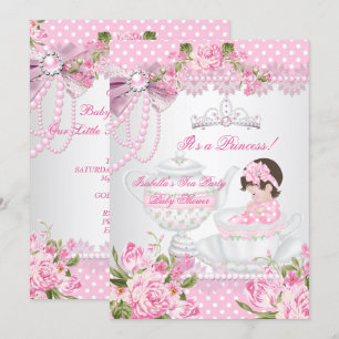 Vintage Baby Shower Söt Flickas Rosa Ros Te-fest Inbjudningar