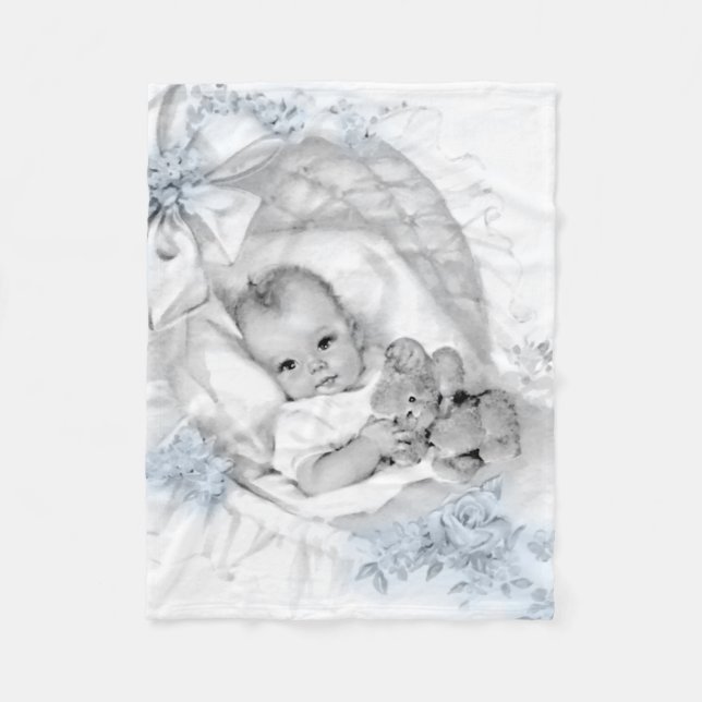 Vintage babyblå babypojkmadrass fleecefilt (Framsidan)
