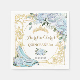 Vintage Babyblå Rosor Askungen Quinceanera Pappersservett