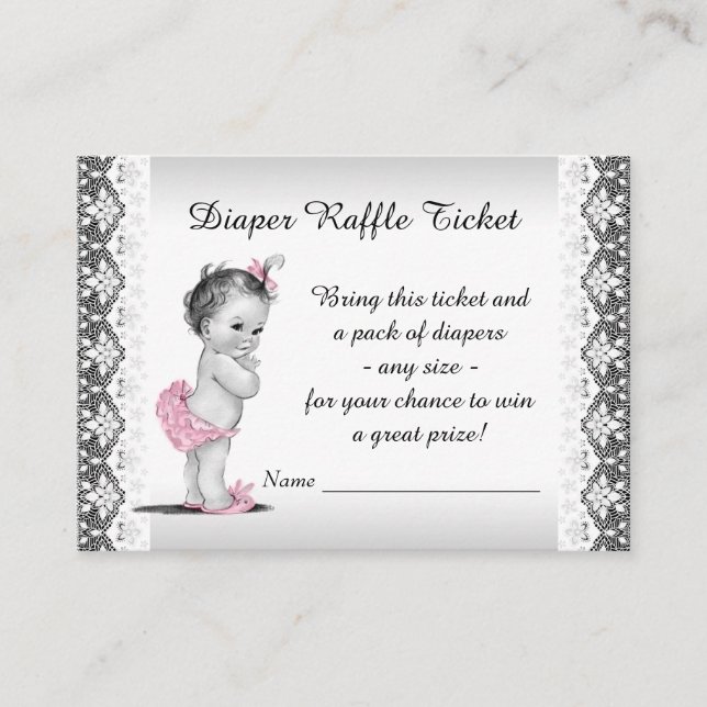 Vintage Babyflicka Blöjlotteri Biljett Tilläggskort (Framsida)