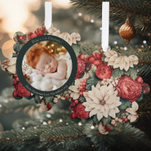 Vintage Baby's 1st jul Red Blommigt Photo