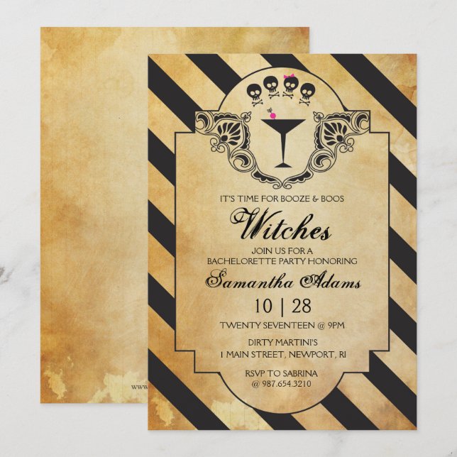 Vintage Bachelorette Party Halloween-inbjudan Inbjudningar (Fram/baksida)