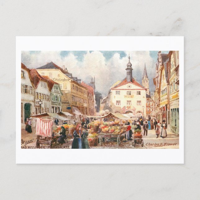 Vintage Bad Kissingen Marknadsplats Vykort (Framsida)