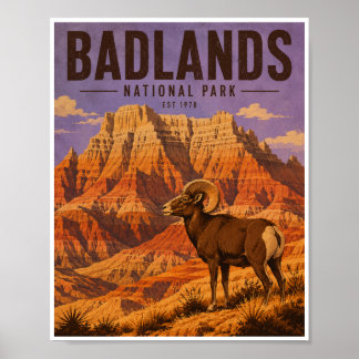 Vintage Badlands National Park Resa Poster