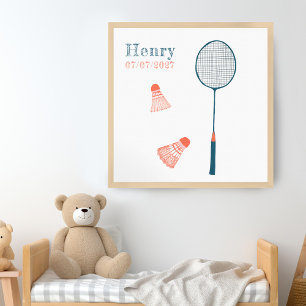 Vintage Badminton ANPASSNINGSBAR BABY NAMN BIRTHDA Poster