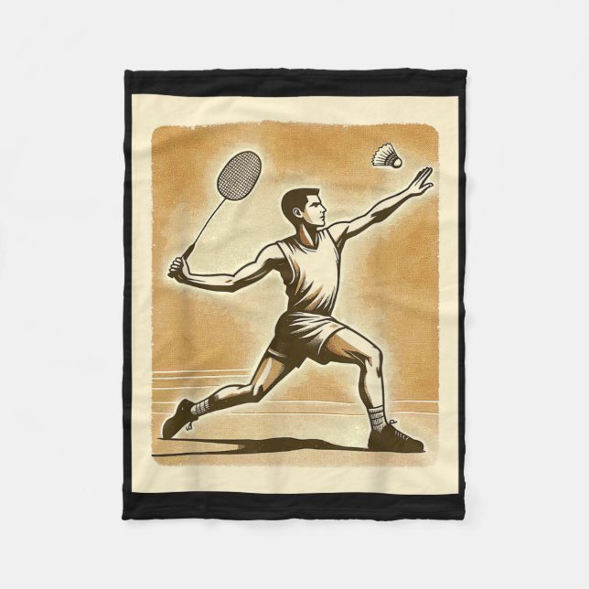 Vintage badmintonspelare Shuttle Badmintoner  Fleecefilt (Framsidan)