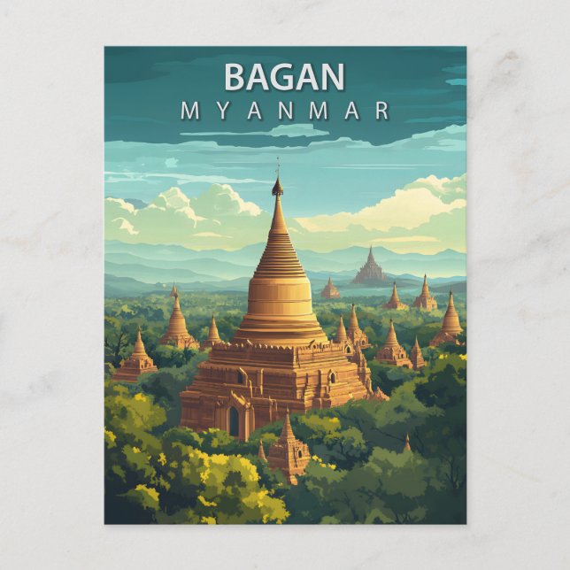 Vintage Bagan Myanmar Resa Vykort (Framsida)