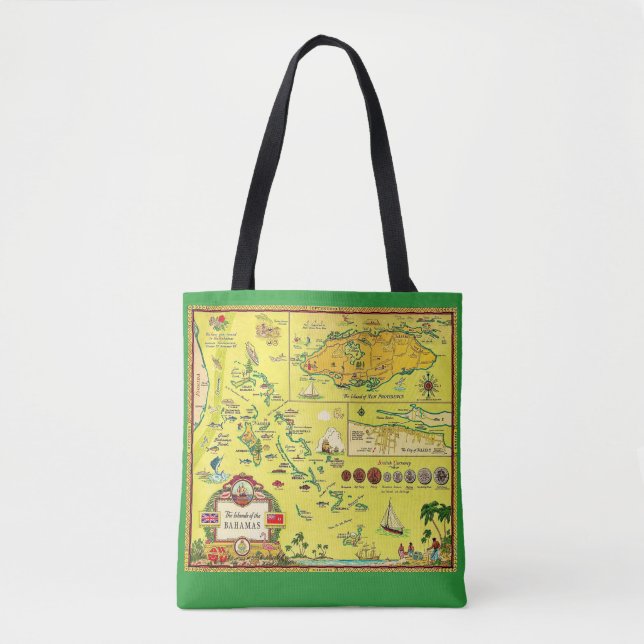 Vintage Bahamas-öarna Illustrerad Mapphandväskor Tygkasse (Framsida)
