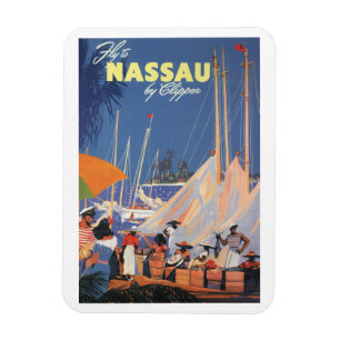 Vintage Bahamas Resor Konst, Flyg till Nassau med Magnet