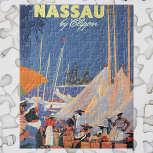 Vintage Bahamas Resor Konst, Flyg till Nassau med Pussel