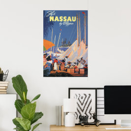 Vintage Bahamas Travel Art, Fly Nassau by Clipper Poster