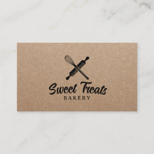 Vintage Bakery Whisk Logotyp Rustic Kraft Visitkort