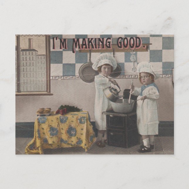 Vintage Baking Children Vykort (Framsida)