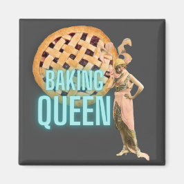 Vintage Baking Queen på grått Magnet