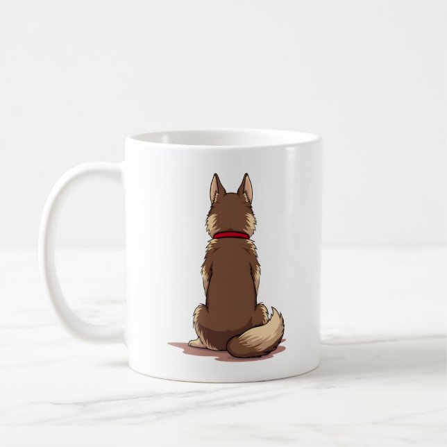 Vintage Bakre Utsikt Husky Hund Illustration Brun  Kaffemugg (Vänster)