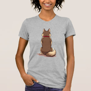 Vintage Bakre Utsikt Husky Hund Illustration Brun T Shirt