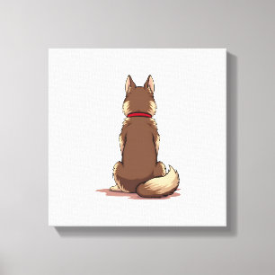 Vintage bakre vy Husky Hund Illustration Brun Vit Canvastryck