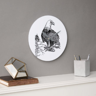Vintage Bald Eagle Wall Clock – Wildlife Bird Illu Stor Klocka