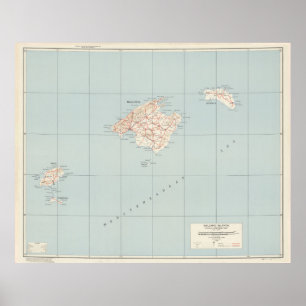 Vintage Balearerna Karta (1943) Poster