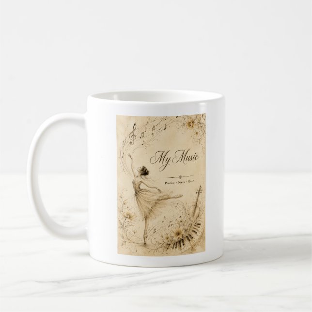 Vintage balettmusikmugg redigerbar kaffemugg (Vänster)