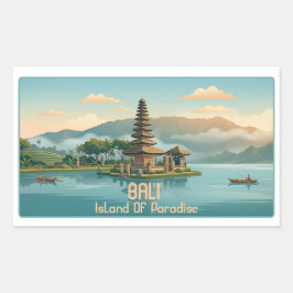 Vintage Bali Ulun Danu Beratan Lake Temple Travel Rektangulärt Klistermärke