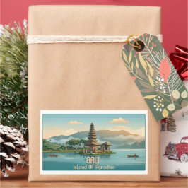 Vintage Bali Ulun Danu Beratan Sjøtempel Reise Rektangulärt Klistermärke