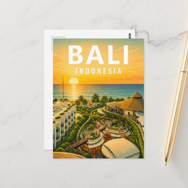 Vintage Bali vykort – Beachwalk Kuta solnedgång (Fram/Back In Situ)