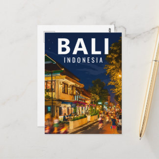 Vintage Bali vykort – Ubud nattlig gata