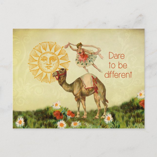 Vintage Ballerina, Flowers och Camel Collage Vykort (Framsida)