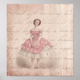 Vintage Ballerina Girl i Rosa Tutu Poster
