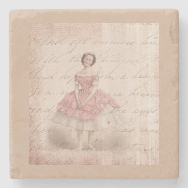 Vintage Ballerina Girl i Rosa Tutu Underlägg Sten (Framsidan)