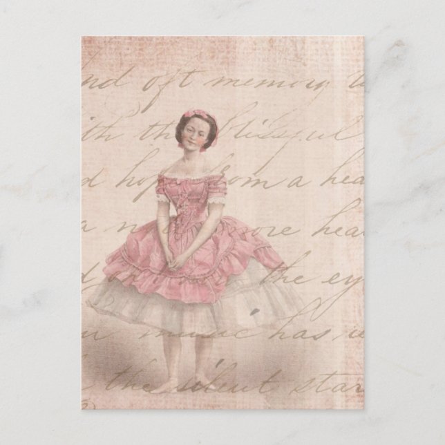 Vintage Ballerina Girl i Rosa Tutu Vykort (Framsida)
