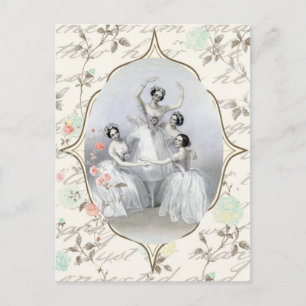 Vintage Ballerina och Typografi Vykort