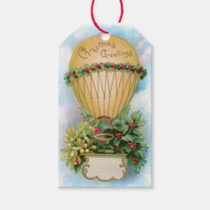 Vintage Balloon med Mistletoe och Holly Presentetikett