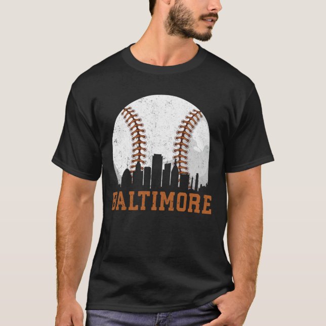 Vintage Baltimore Cityscape Baseball T Shirt (Framsida)
