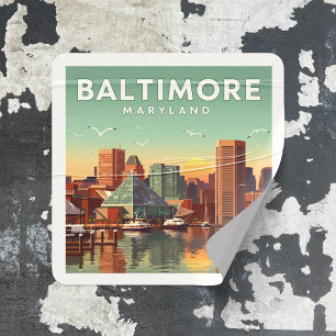 Vintage Baltimore Maryland Fyrkantigt Klistermärke