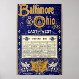 Vintage Baltimore & Ohio Rail Road 1901 kalender Poster