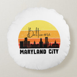 Vintage Baltimore Skyline Rund Kudde