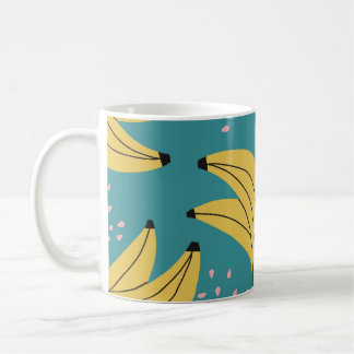 Vintage banan mönster, blå bakgrund. kaffemugg