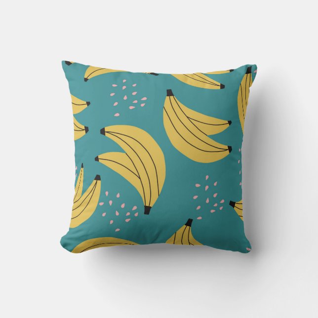 Vintage banan mönster, blå bakgrund. kudde (Framsida)