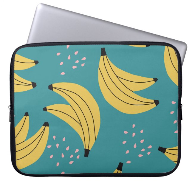 Vintage banan mönster, blå bakgrund. laptop fodral (Framsidan)