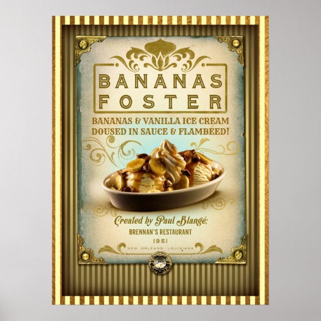 Vintage Banana Foster New Orleans Sign Poster (Framsidan)