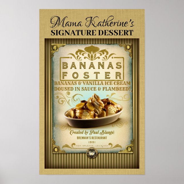 Vintage Bananas Foster New Orleans Sign Poster (Framsidan)