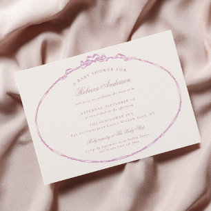 Vintage Band Rosa Elegant Flicka Bebis Shower Inbjudningar