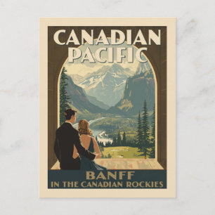 Vintage Banff Rockies Reseskylt Konst Art Deco Vykort