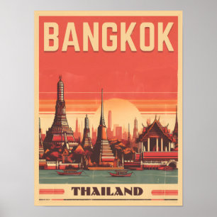 Vintage Bangkok city skyline Thailand resegåvor Poster
