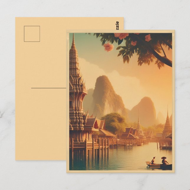 Vintage Bangkok stads siluett Thailand respresente Vykort (Fram/baksida)
